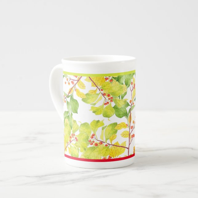 Autumn Berries on a Bone China Mug (Front Left)