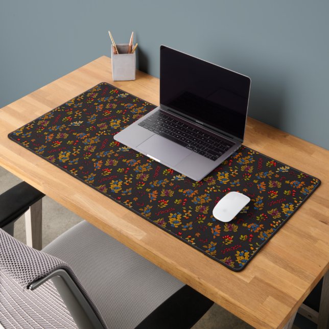 Autumn berries on chocolate brown 2 desk mat (Office 2)