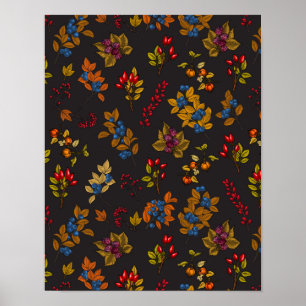 Autumn berries on chocolate brown 2 poster