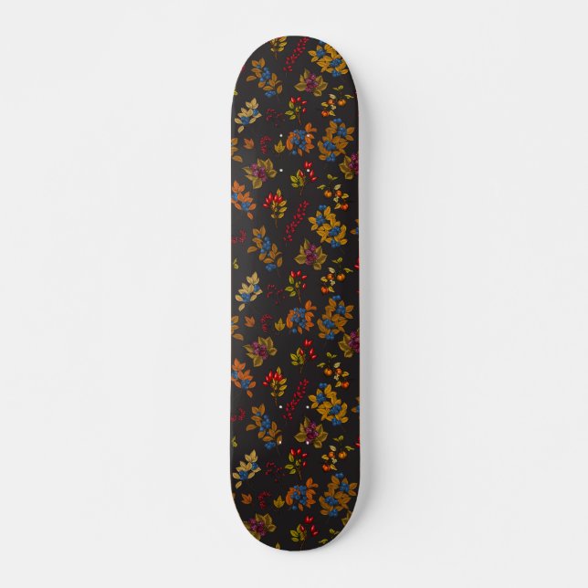 Autumn berries on chocolate brown 2 skateboard (Front)