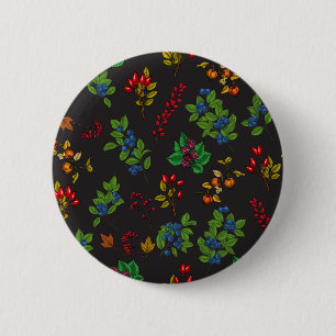Autumn berries on chocolate brown 6 cm round badge