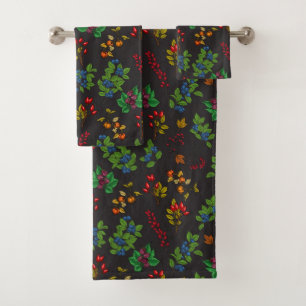 Autumn berries on chocolate brown bath towel set