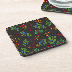 Autumn berries on chocolate brown coaster
