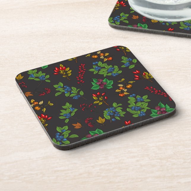 Autumn berries on chocolate brown coaster (Left Side)