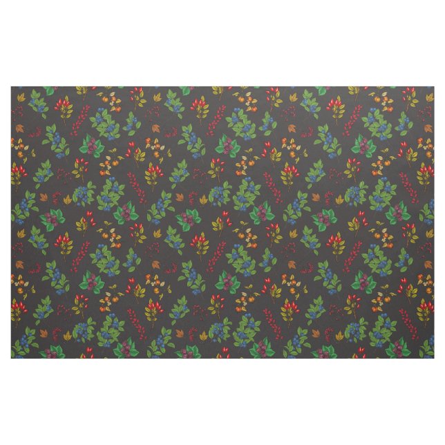 Autumn berries on chocolate brown fabric (Fat Quarter)