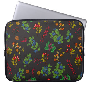 Autumn berries on chocolate brown laptop sleeve
