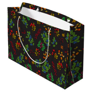 Autumn berries on chocolate brown large gift bag