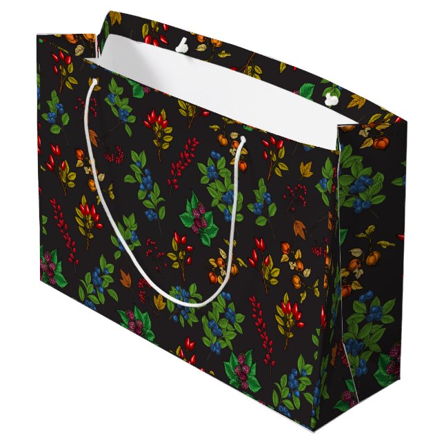 Autumn berries on chocolate brown large gift bag (Back Angled)