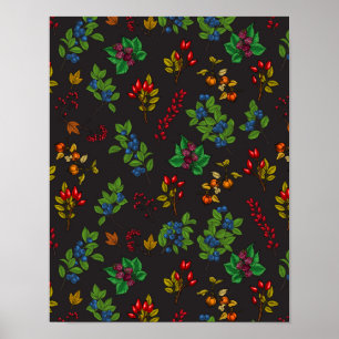 Autumn berries on chocolate brown poster