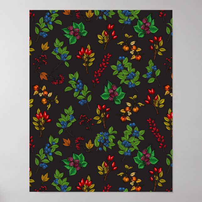 Autumn berries on chocolate brown poster (Front)