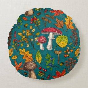 Autumn berries on chocolate brown round cushion