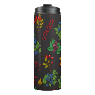 Autumn berries on chocolate brown thermal tumbler