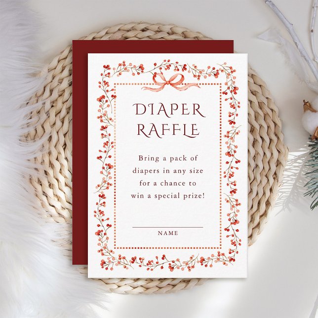 Autumn Berry Border & Bow Diaper Raffle Enclosure Card (Creator Uploaded)