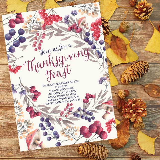 Autumn Berry Floral Thanksgiving Feast Invite (Creator Uploaded)