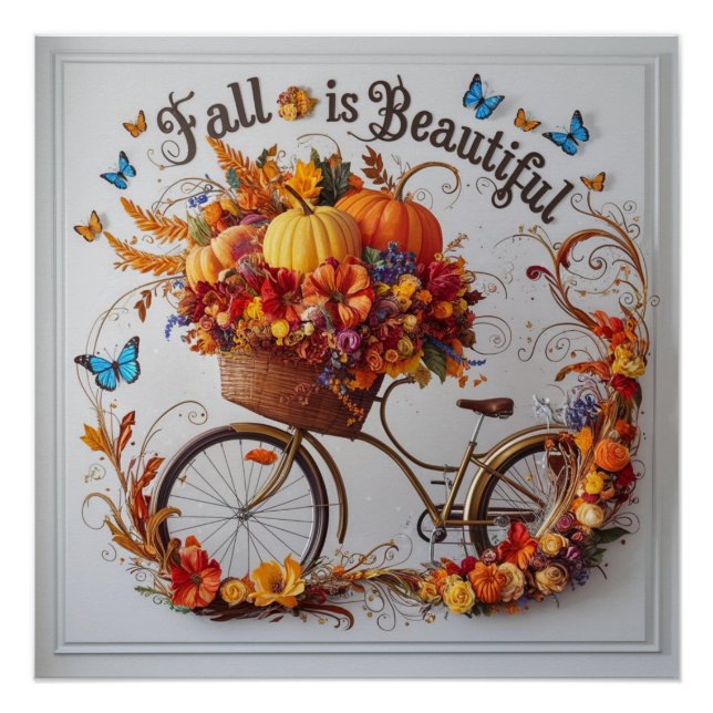 Autumn Bicycle Thanksgiving Blooms Wall Art (Front)