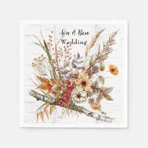 Autumn Birch Tree and Wildflowers Wedding Napkin