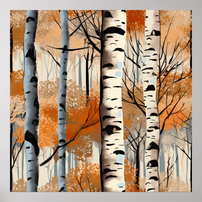 Autumn Birch Trees Poster (Front)