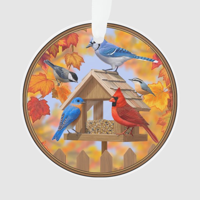 Autumn Bird Feeder Gathering Ornament (Front)
