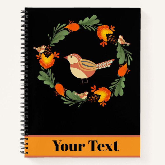 Autumn Bird Folk Art Notebook (Front)