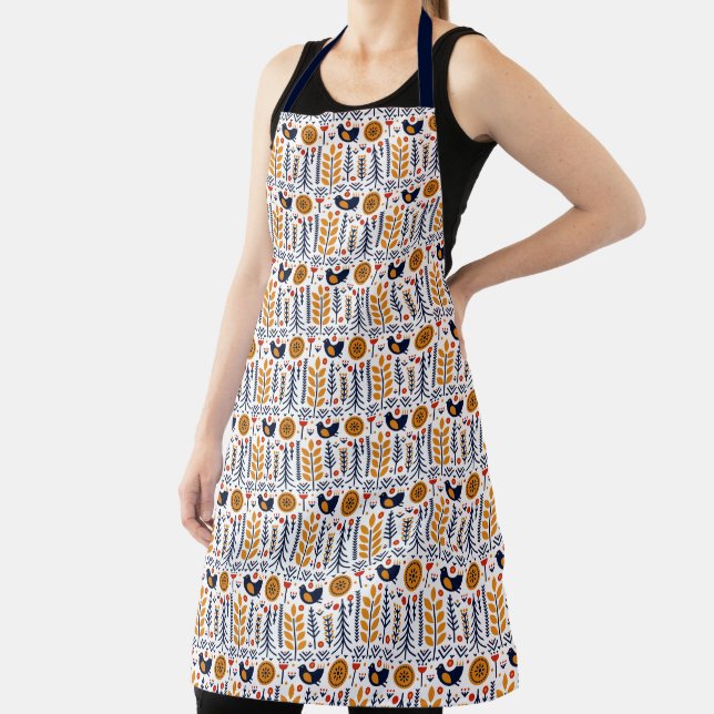 Autumn Bird Folk Art Pattern Apron (Insitu)