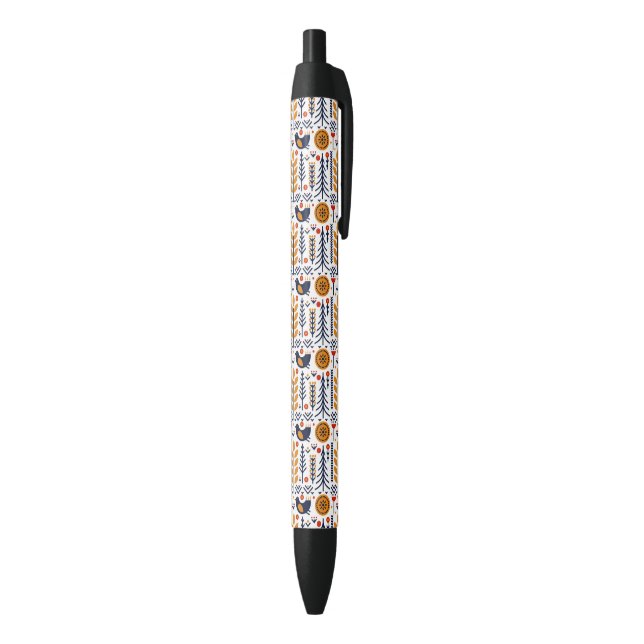 Autumn Bird Folk Art Pattern Black Ink Pen (Bottom (Vertical))