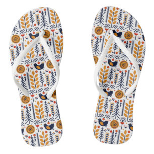 Autumn Bird Folk Art Pattern Jandals