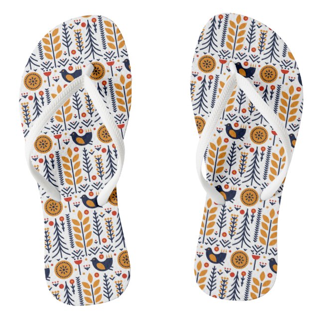 Autumn Bird Folk Art Pattern Jandals (Footbed)