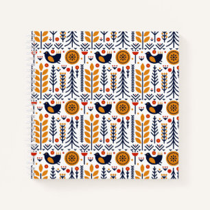 Autumn Bird Folk Art Pattern Notebook