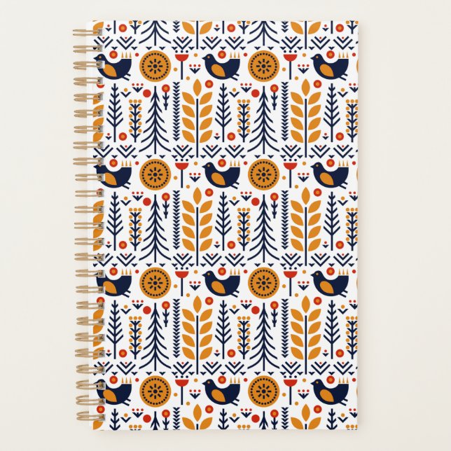 Autumn Bird Folk Art Pattern Planner (Front)