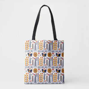 Autumn Bird Folk Art Pattern Tote Bag