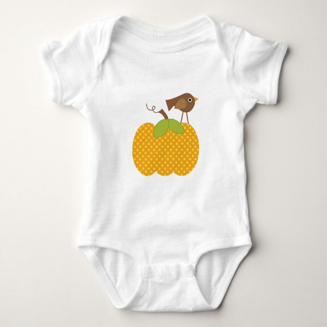 Autumn Bird on Pumpkin Baby Baby Bodysuit (Front)