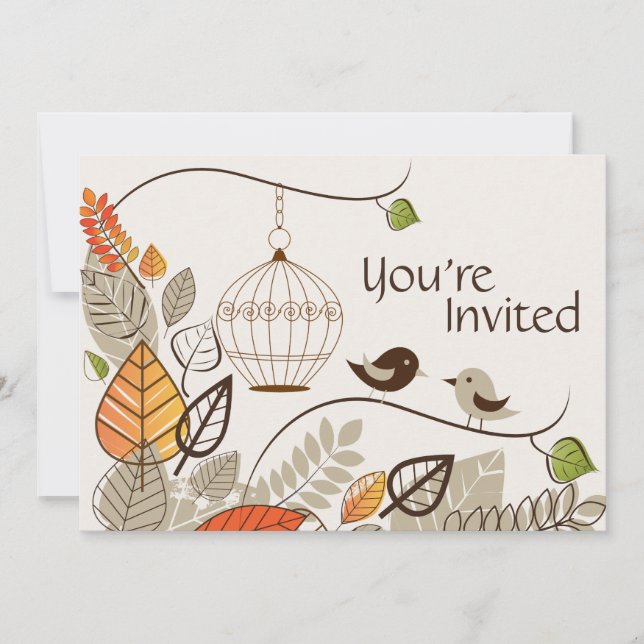 Autumn Birds and Leaves Casual Wedding Invitation (Front)