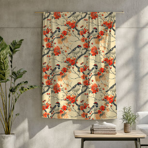 Autumn Birds Blanket with Rustic Floral Accents