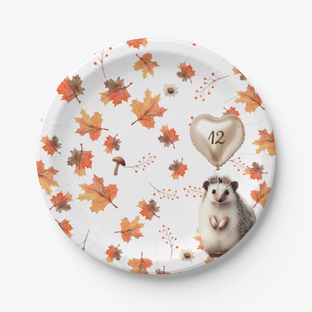 Autumn Birthday Bash - Hedgehog & Nature Themed  Paper Plate (Front)
