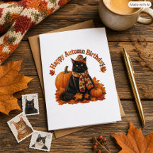 Autumn Birthday Black  Cat in Cosy