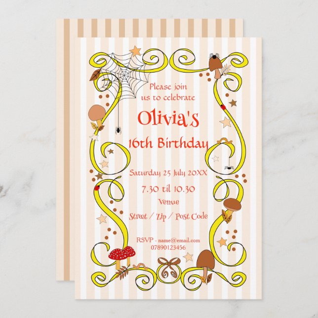 Autumn Birthday Girl Invitation (Front/Back)