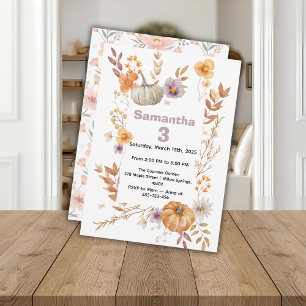 Autumn Birthday Invitation, Fall Pumpkin Party Invitation