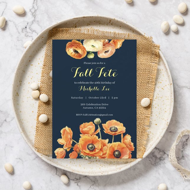 Autumn Birthday Party Fall Fete Orange Blossom Invitation (Creator Uploaded)