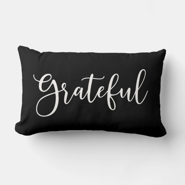 Autumn Black and White Script Grateful Lumbar Cushion (Front)
