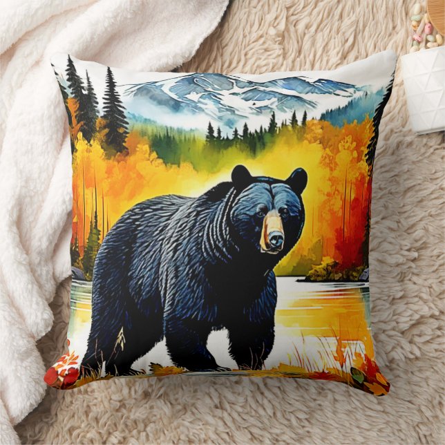 Autumn Black Bear River Design Cushion (Blanket)