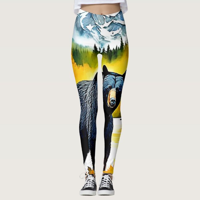 Autumn Black Bear River Design Leggings (Front)