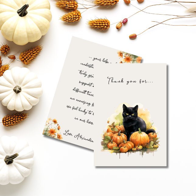 Autumn Black Cat & Pumpkins Thank You Card (Autumn Black Cat & Pumpkins Thank You Card)