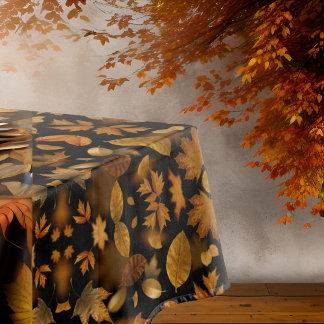 Autumn Black Orange Brown Pretty Foliage Tablecloth