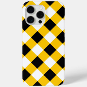 Autumn Black Yellow and White Plaid Pattern iPhone 15 Pro Max Case