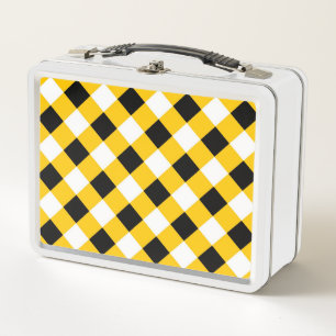 Autumn Black Yellow and White Plaid Pattern Metal Lunch Box