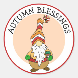  Autumn Blessings, Gnome Holding Coffee Classic Ro Round Sticker