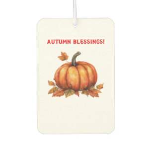 Autumn Blessings Pumpkin with Fall Leaves Classic Car Air Freshener