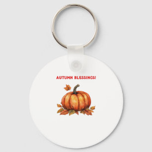 Autumn Blessings Pumpkin with Fall Leaves Classic Key Ring