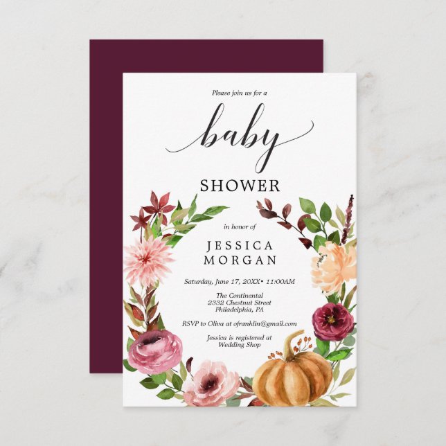 Autumn Bliss Baby Shower Invitation Card (Front/Back)