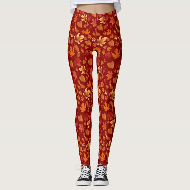 Autumn Bliss Colourful Fall leaves Leggings (Front)